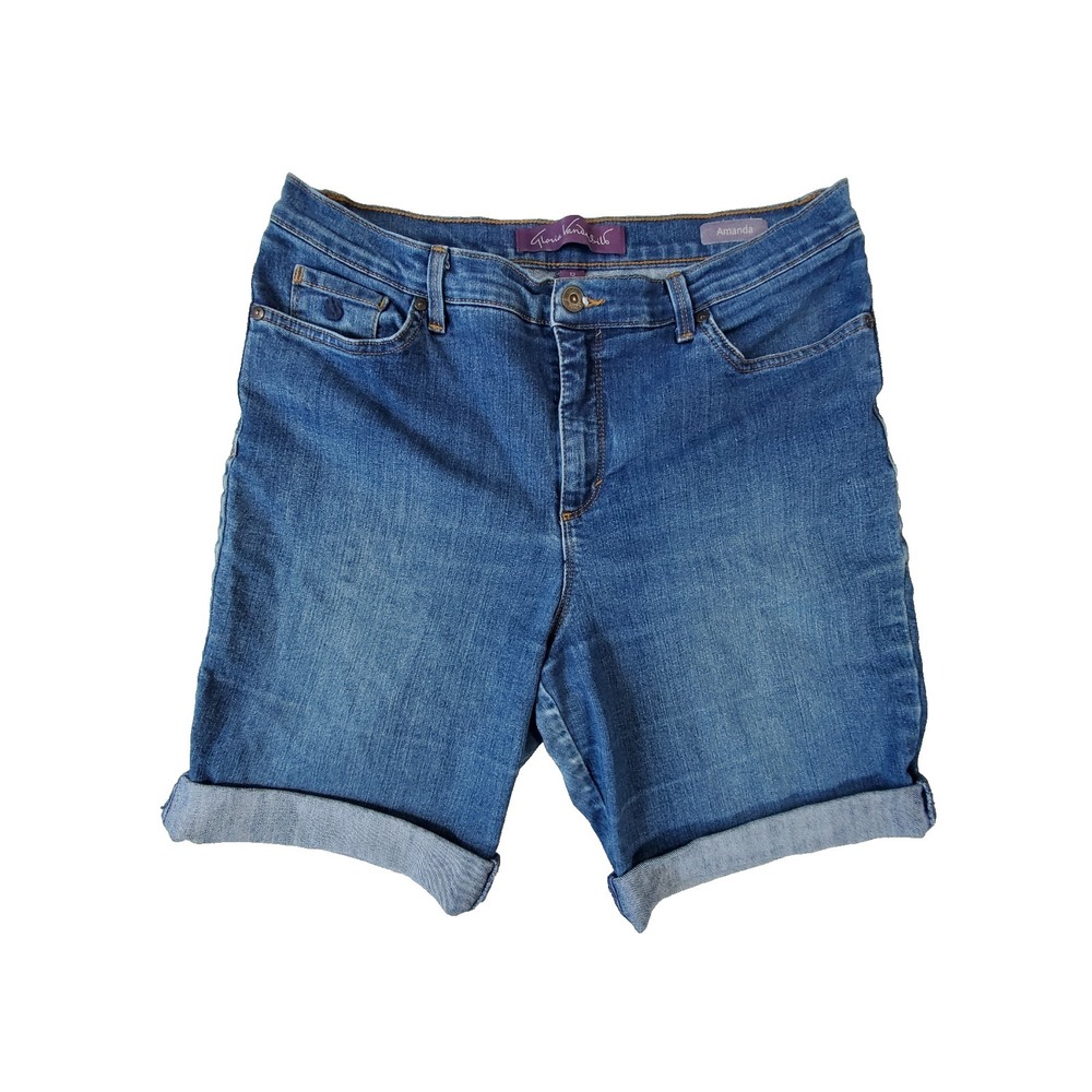 Gloria Vanderbilt Amanda Denim Shorts Women's 12 Blue Cuffed Stretch